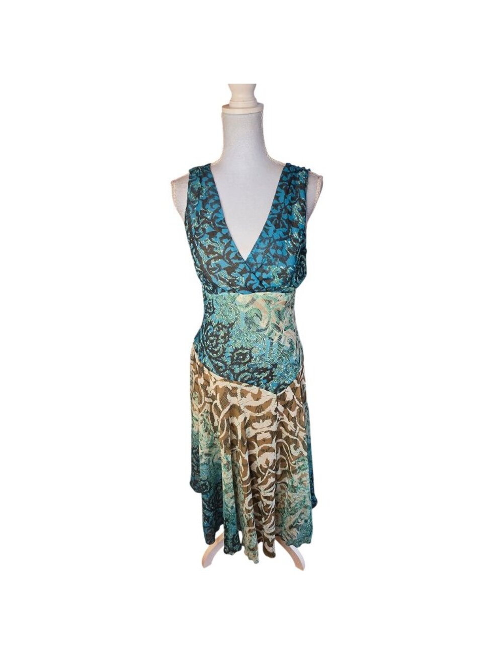 Rabbit Rabbit Rabbit Teal Leopard Fit Flare Dress Sleeveless V-Neck Party Sz 10